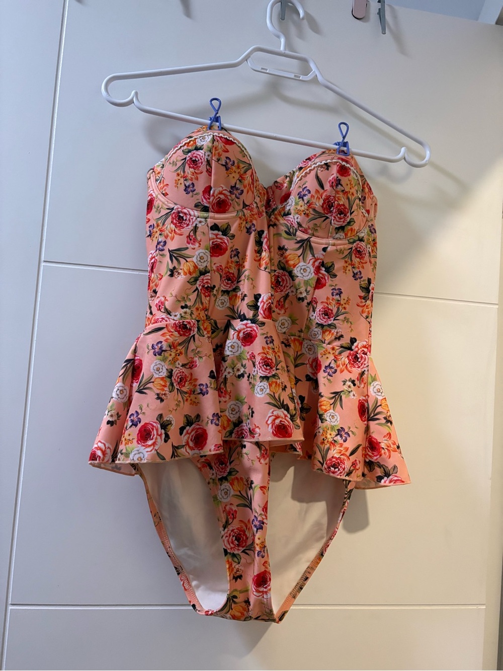 Floral Peach Peplum One-Piece Swimsuit